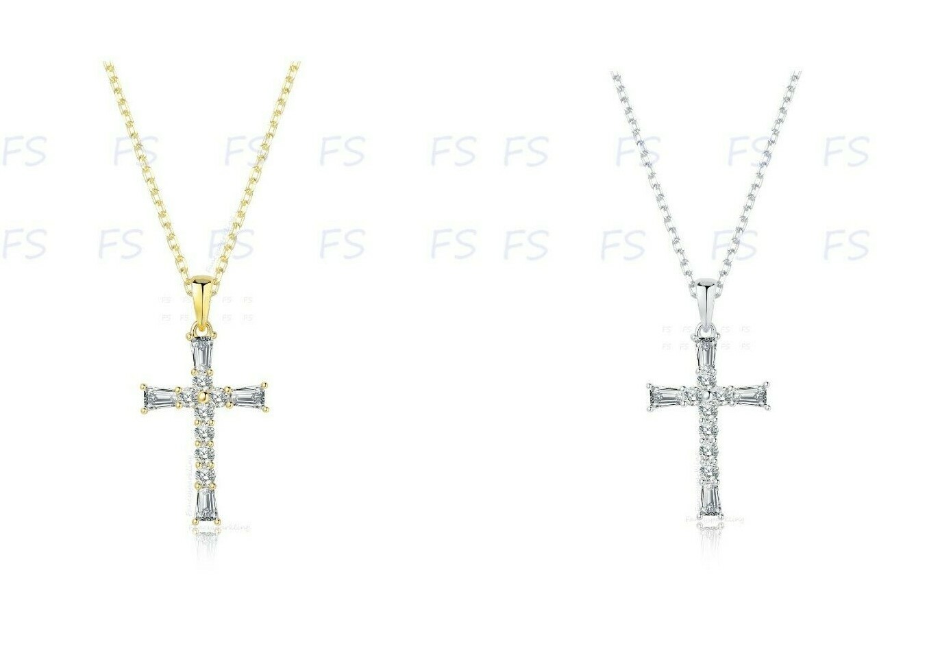 1 Ct Women Men Cross Pendant Necklace Simulated Diamond 14K Gold Plated Silver