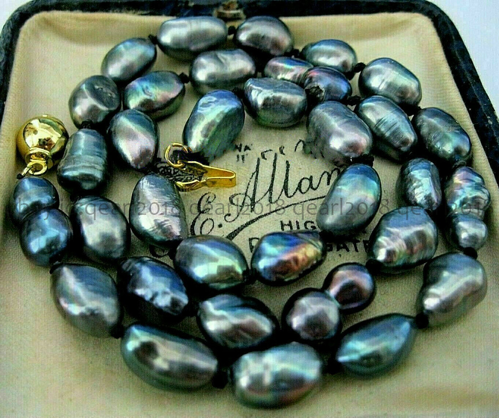 Real Natural 7-10mm Freshwater Cultured Baroque Black Pearl Necklace 14-48”