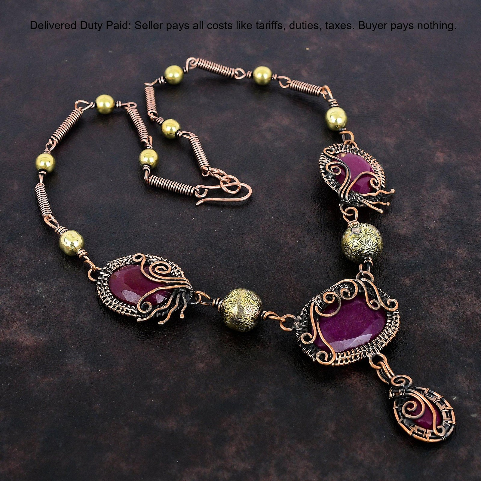 Copper Kashmir Rubi Gemstone Chain Mother’s Day Wire Wrapped Necklace Jewelry