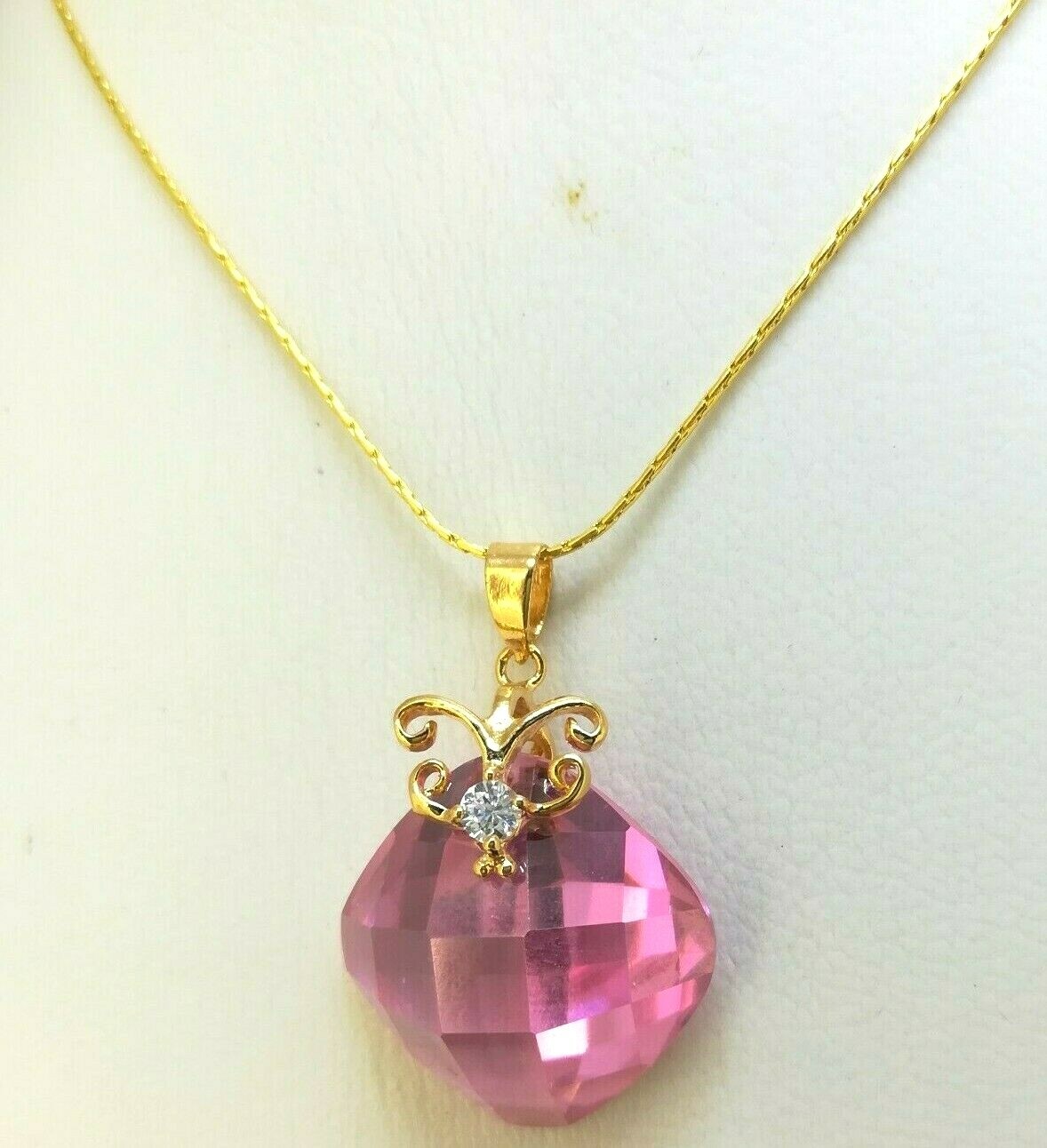 Elegant 18k 18CT Yellow Gold Filled GF Pnk CZ Pendant Necklace N-A849 Woman