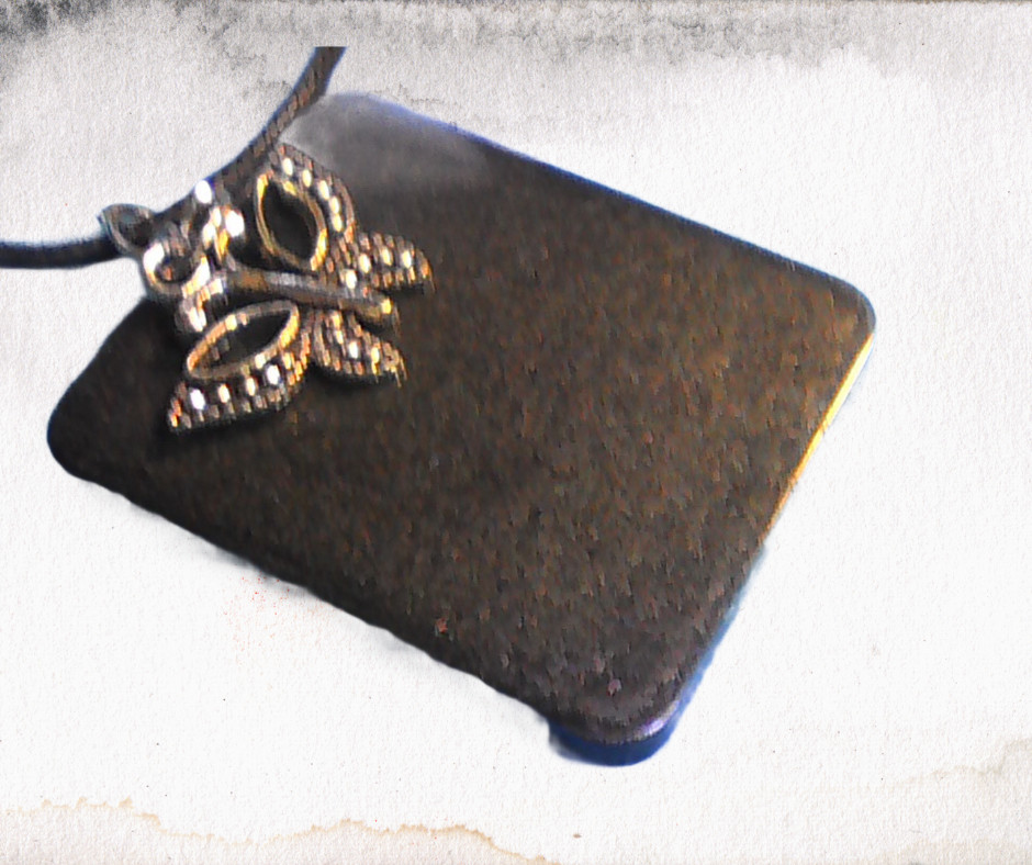 Handmade Square Butterfly Resin Pendant Necklace Silver Charm Black Cord 18″