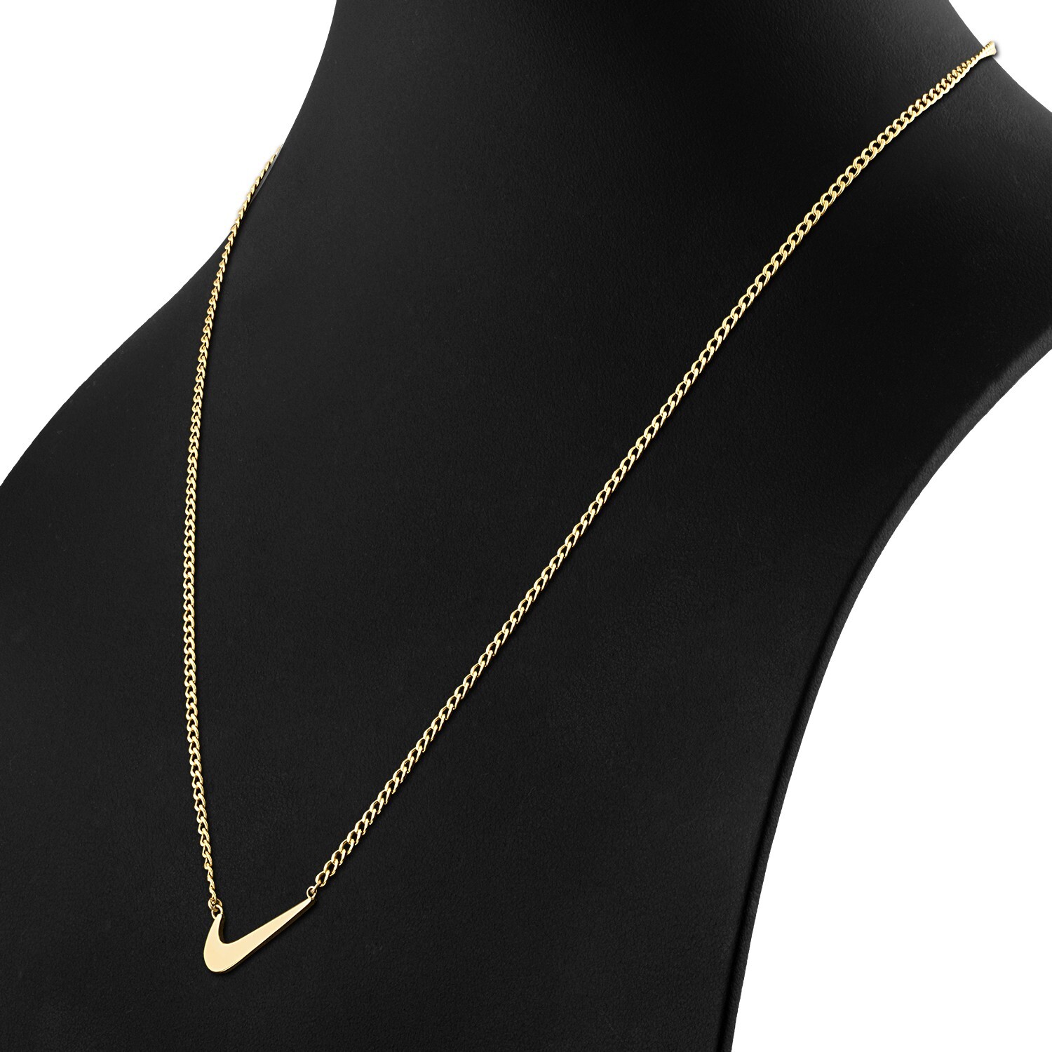 Nike Swoosh Nameplate 14K Yellow Gold Cuban Link Chain 19″