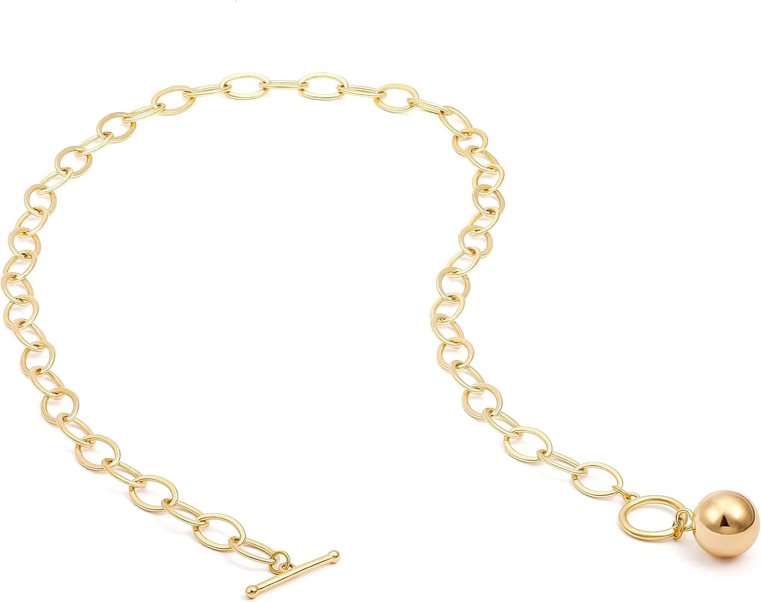 18K Gold Plated Chunky Chain Necklace for Women Harmony Ball Pendant Toggle Clas