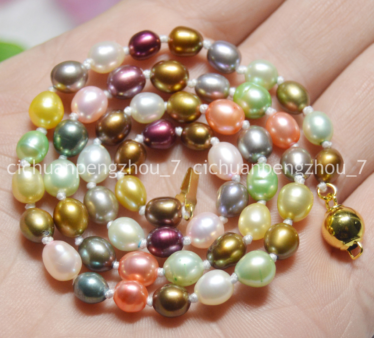 Natural 6-7mm Multicolor Genuine Freshwater Cultured Rice Pearl Necklace 18”