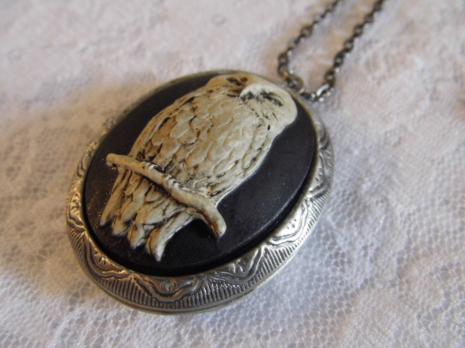 Barn Tree Owl Locket cameo Necklace Photo Memory Keepsake box Pendant pill box