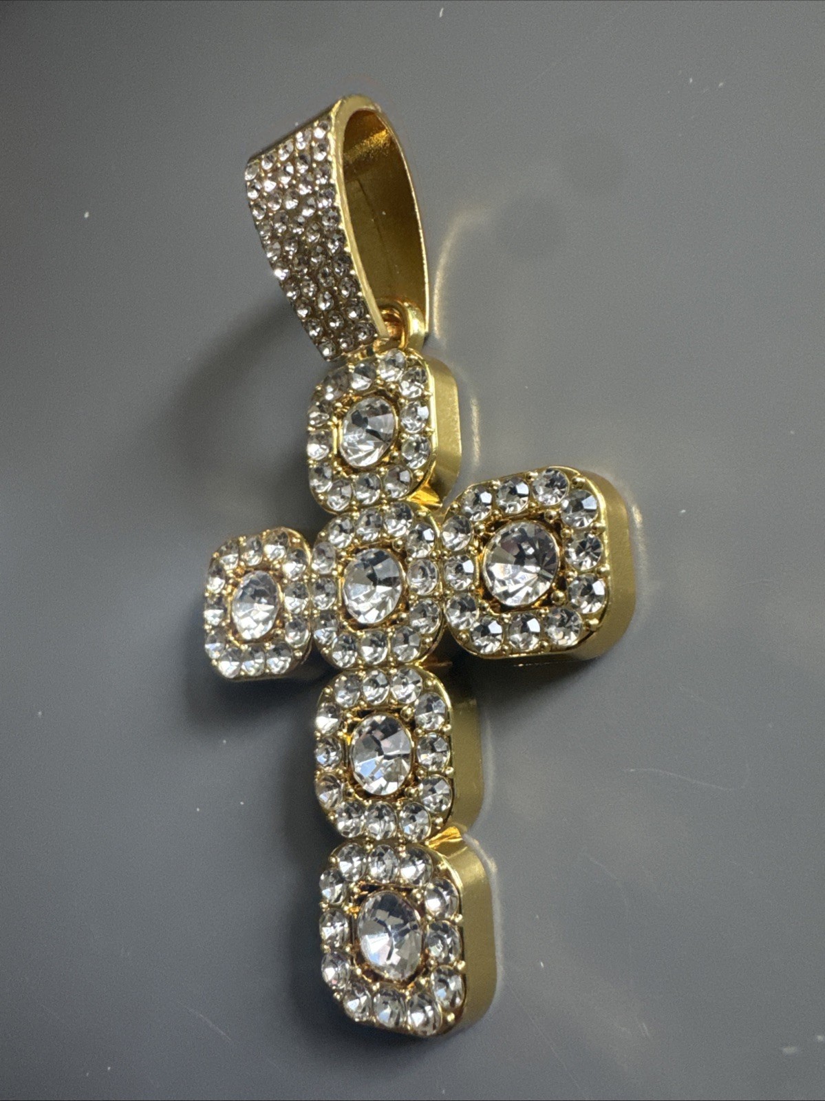 Gold Plated Cross Pendant Cubic Zirconia 24 Inch Necklace Unisex Hip Hop Gift