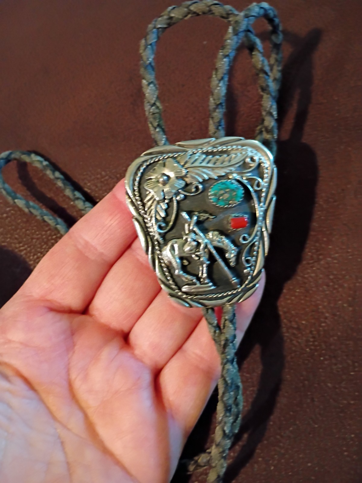 Vintage SSI Handcrafted in USA Bolo Tie with inlay End Of The Trail