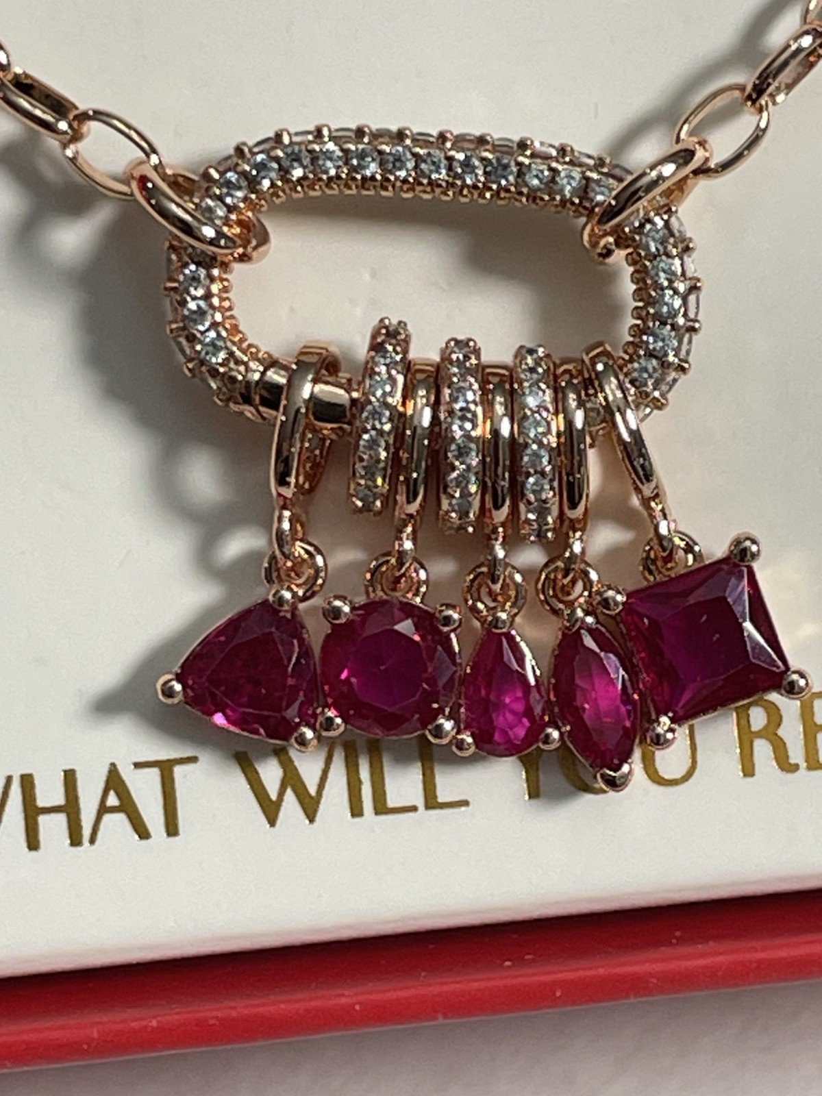 Bomb Party July 2026 “The Anastasia Necklace” Rose Gold/Ruby (Carabiner) NIB