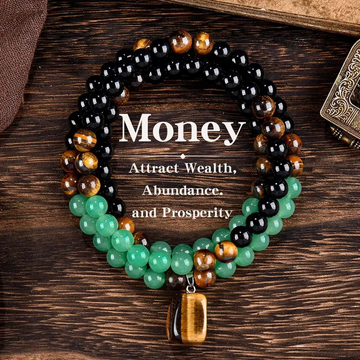 28in Tiger eye Aventurine Beaded Long Necklace Healing Wealth Abundance Attracts