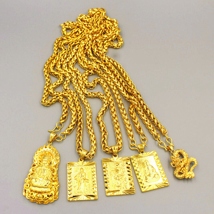 24K Thai Gold Men’s Long-Lasting Colorless Jewelry Necklace Guanyin Dragon