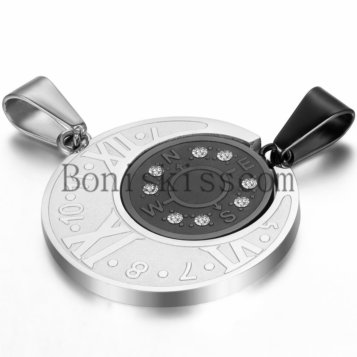 Couples Stainless Steel Compass Roman Numerals Pendant Necklace Christmas Gift