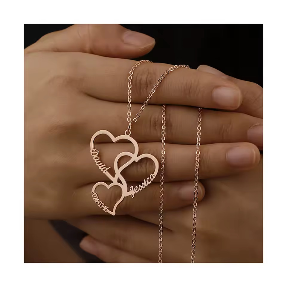 Custom 2-5 Name Heart Pendant Necklace Jewelry Family Gold Silver Rose Gold Gift