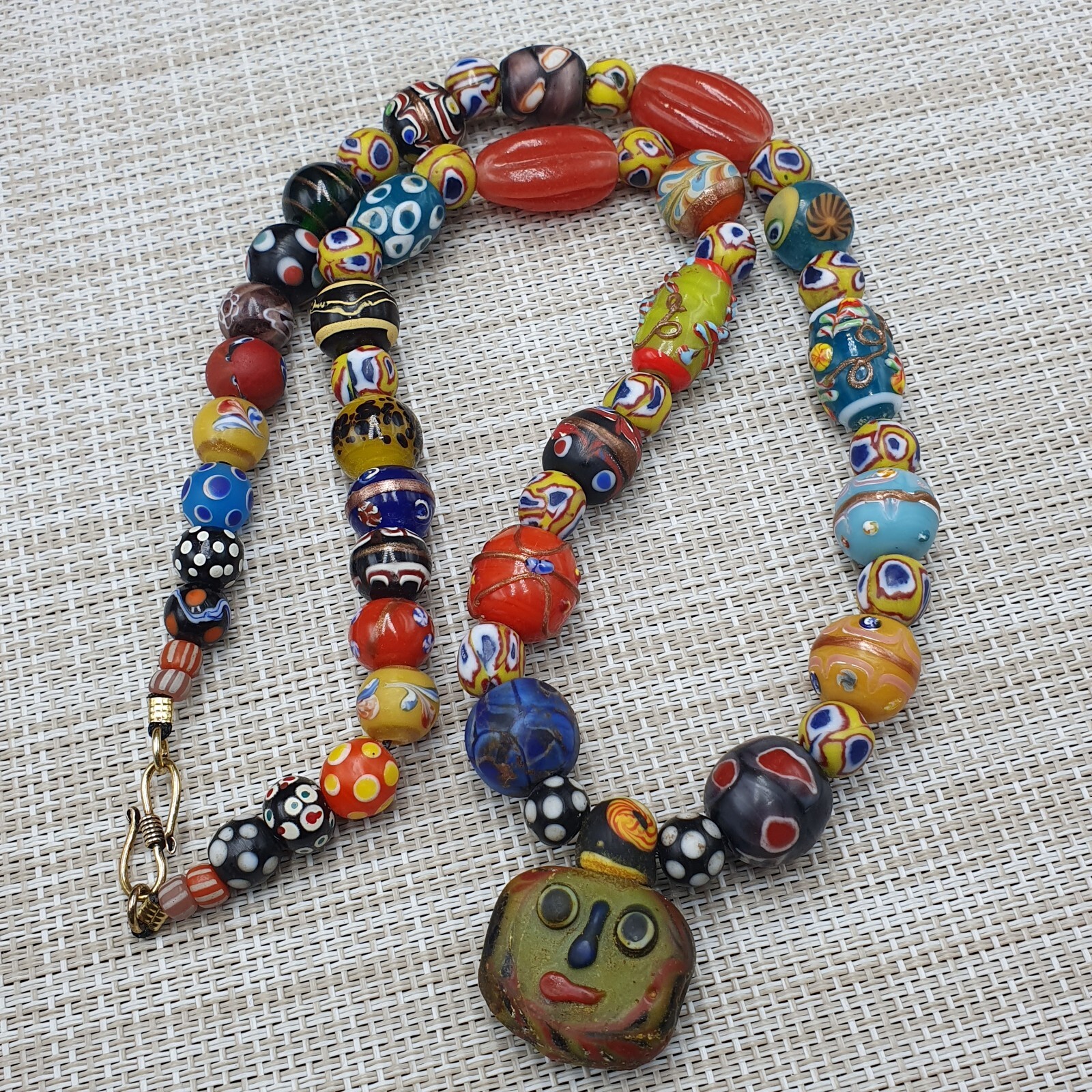 Vintage Venetian Style Mix Glass With Old Face Glass Pendant Necklace