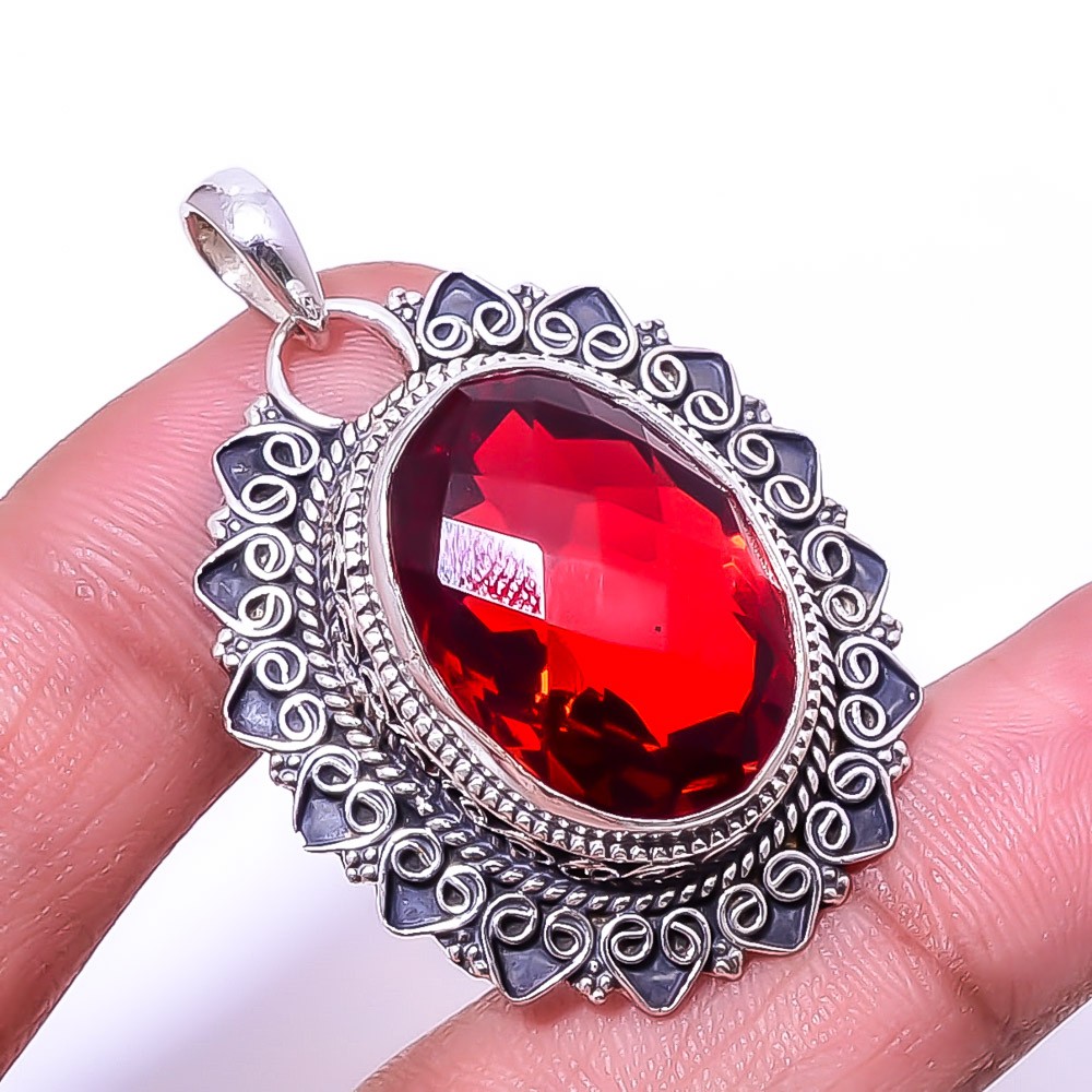 Red Garnet Fine Art 925 Sterling Silver Pendant 1.76″, Christmas Gift P20571