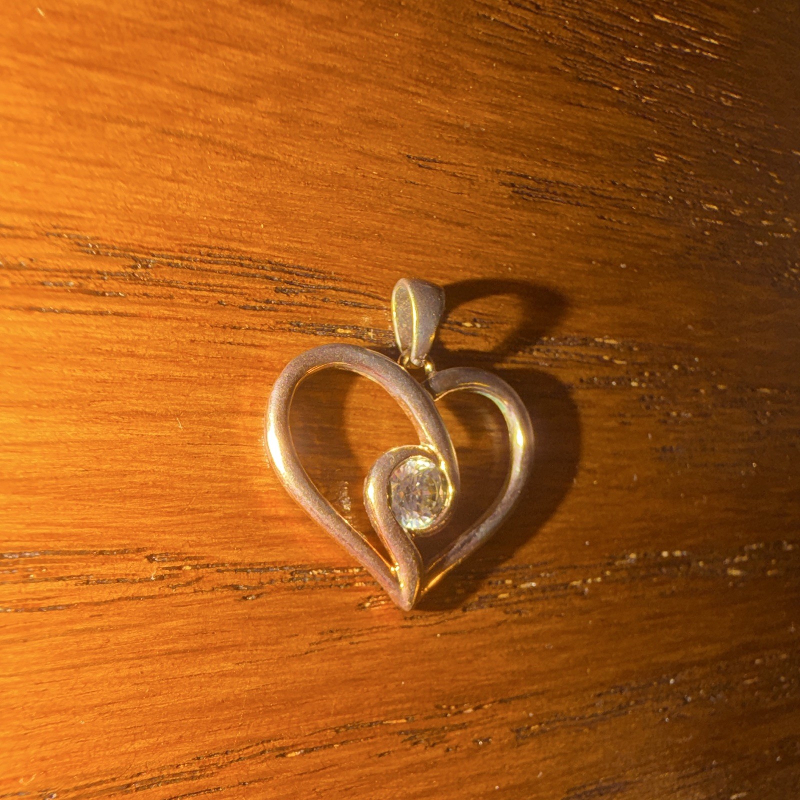 Silver Heart Charm Pendant Bezel Set Round Colorless Cubic Zirconia Signed