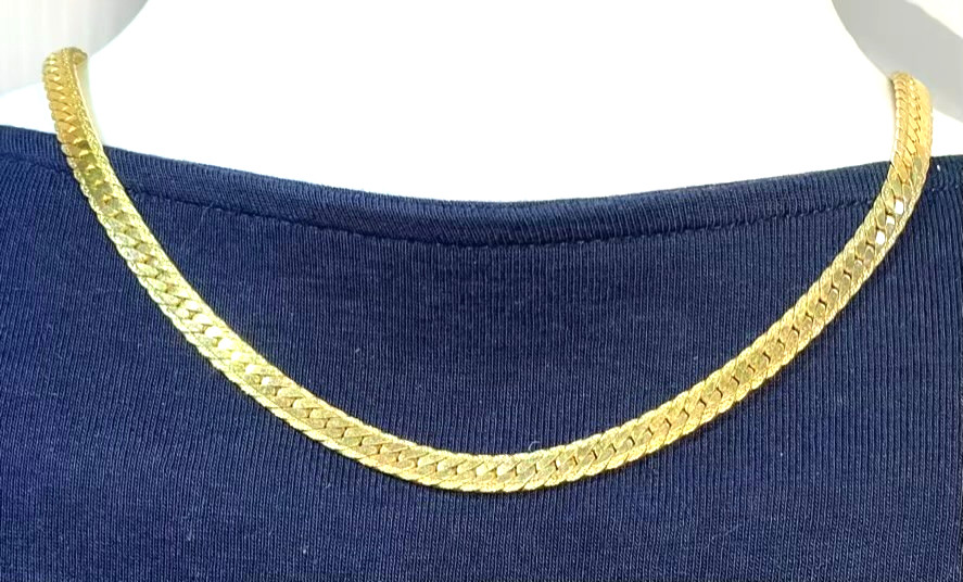 18KGP Chain Necklace Flat Yellow Gold-Plated Herringbone 5 mm Wide 17″ Long