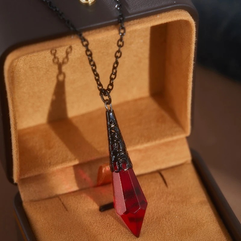 Red Gothic Pendulum Pendant Necklace Witchy Cosplay Fantasy Jewelry Amulet