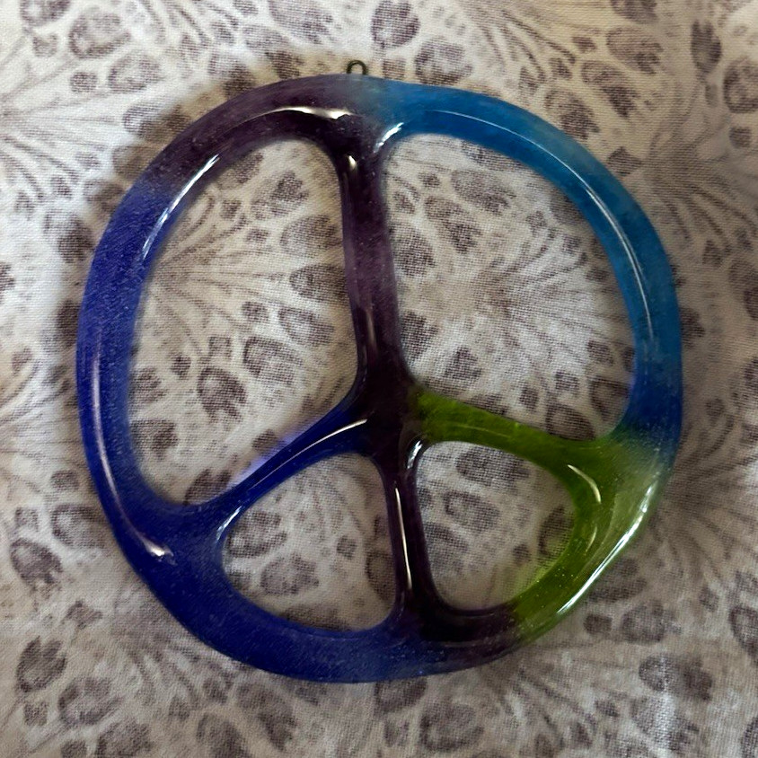 Peace Theme Round Pendant Charm, Multicolor Plastic Peace Sign, No Stone