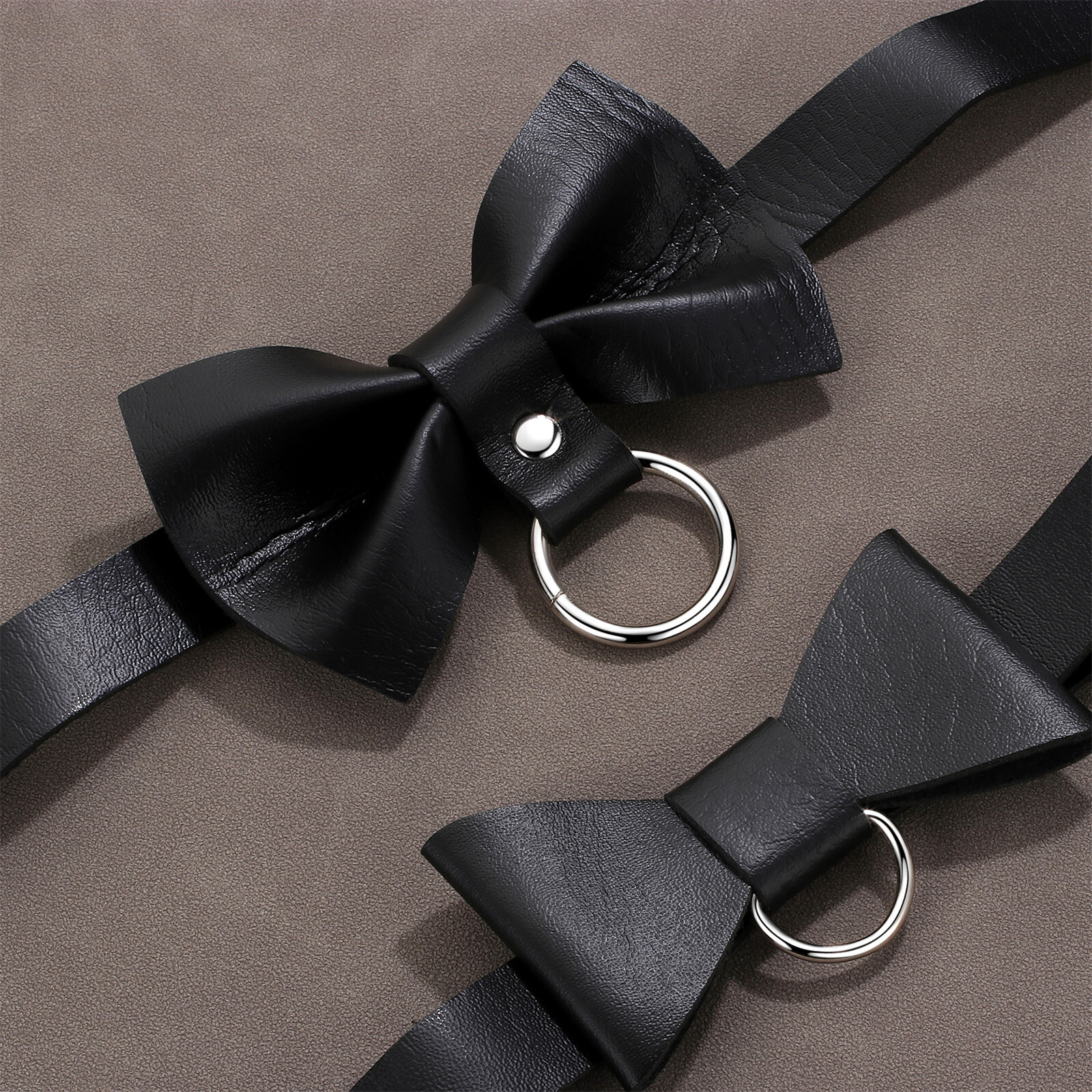 2pcs Women’s Gothic Punk Bowknot Black PU Leather Choker Necklace Collar Bondage