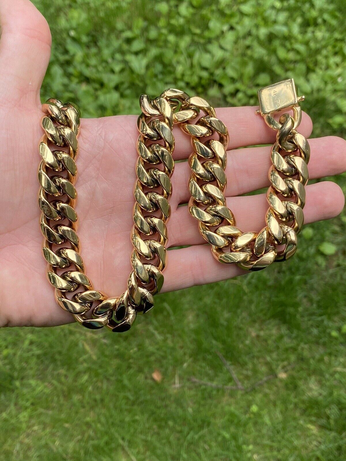 18mm Kilo Chain Solid 14k Yellow Gold Plated SS Miami Cuban Necklace Choker