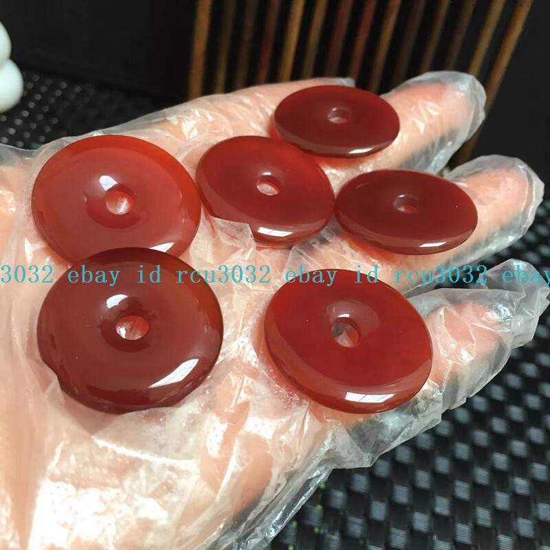 Vintage Natural Red Jade Circle Donut Pendant Lucky Amulet Pendants