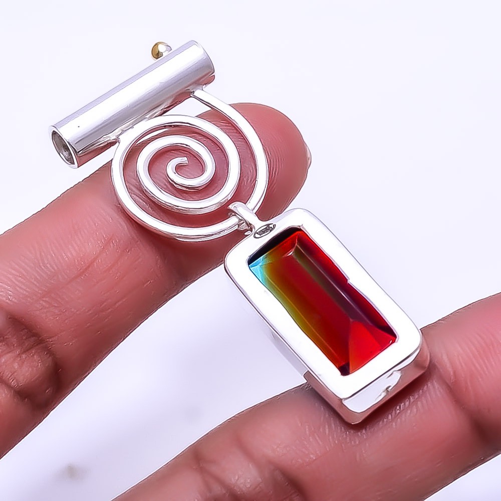 Bi-Colour Tourmaline Designer 925 Sterling Silver Handmade Pendant 2.03″ P2
