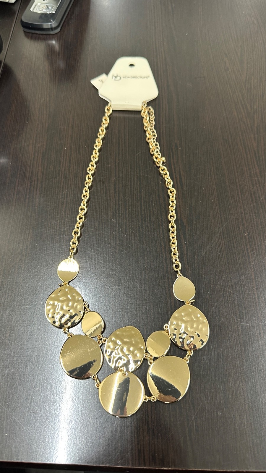 New Directions 20″ Necklace Polished & Hammered Discs Thick Rolo Chain NWT $40