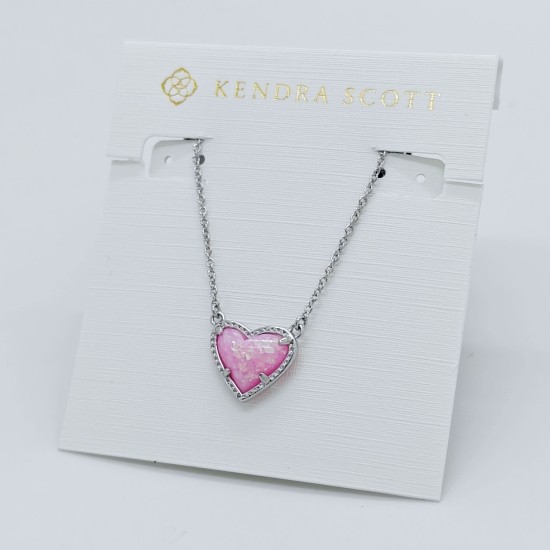 New Kendra Scott Ari Heart Silver Necklace in Pink Opal