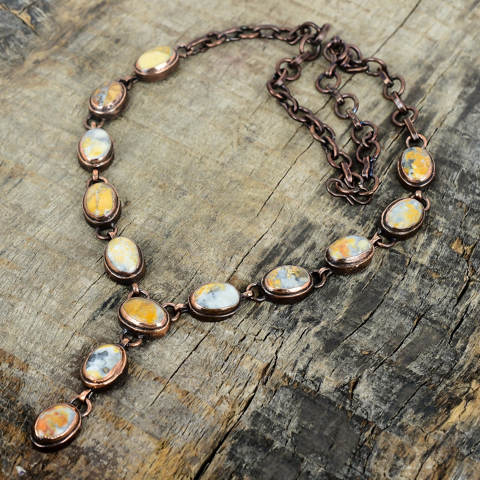 Natural Maligano Jasper Handcrafted Electroformed Chain Necklace Jewelry Copper