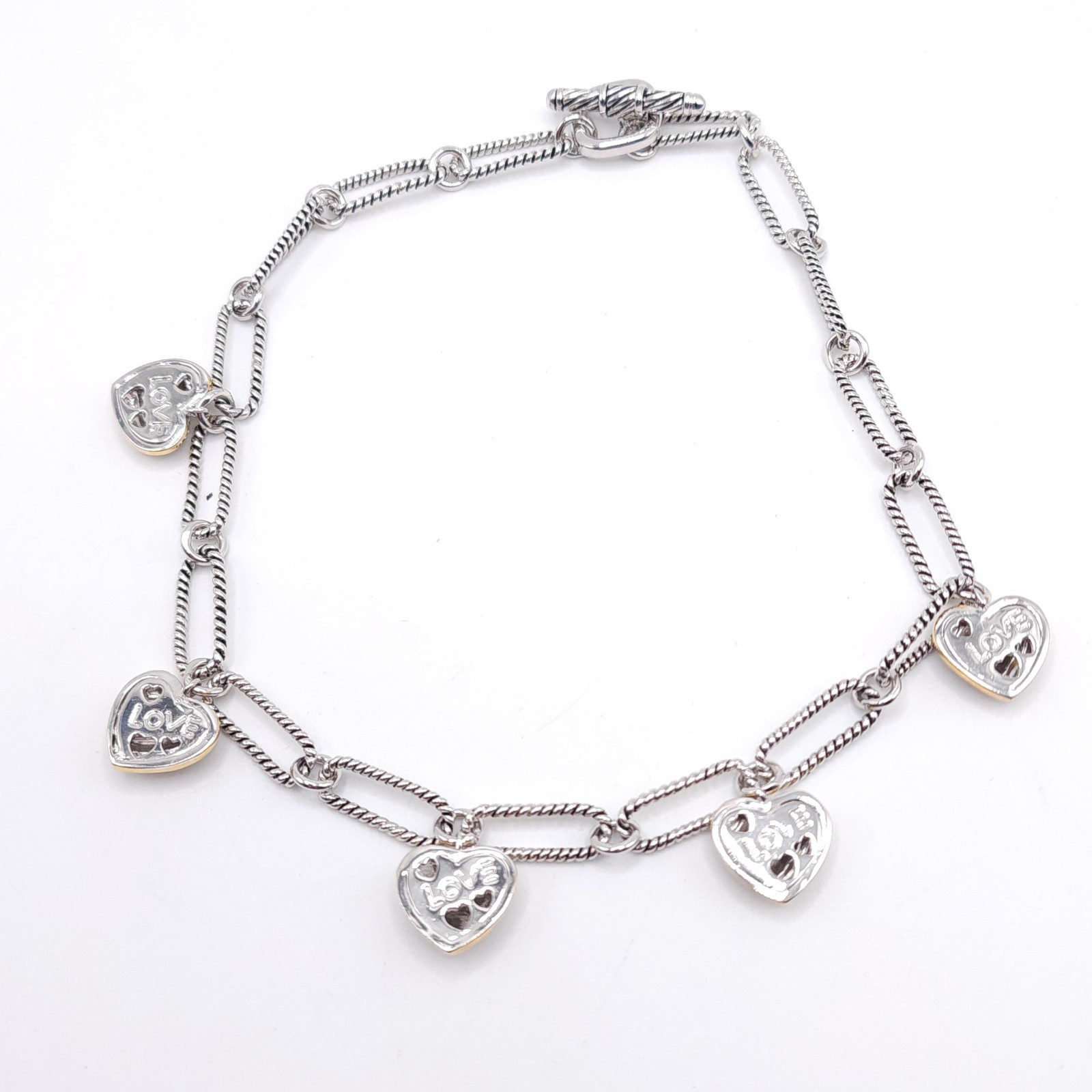 Heart Charm Necklace Paperclip Chain Rhinestone Pave Heart Toggle Clasp 16in