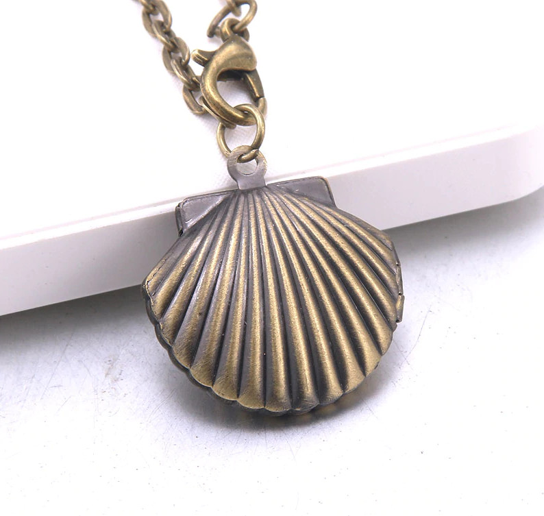 Bronze Clam Shell Locket Necklace – Photo Locket Gift Sea Shell Jewelry