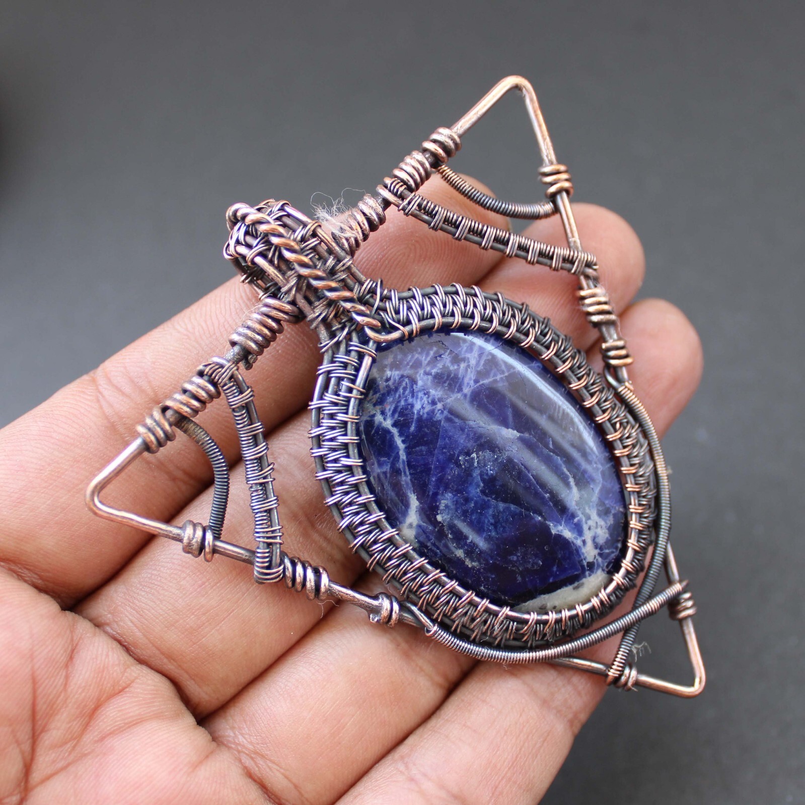 Sodalite Gemstone Pendant Copper Wire Wrapped Pendant Handmade Wire Wrap Jewelry