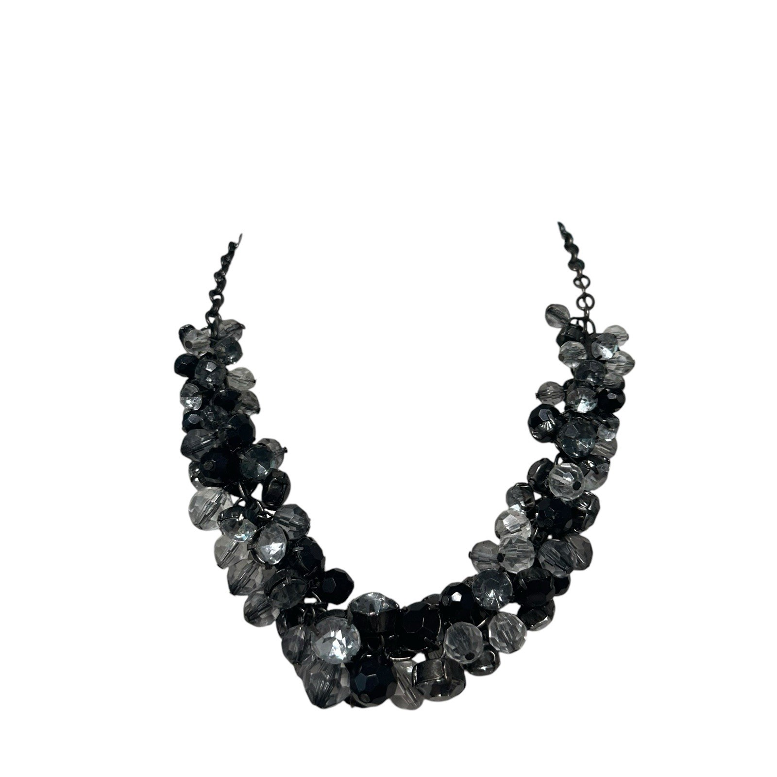 Cluster Statement Necklace Grey Black silver Beads Dangle Cluster Fashion Office
