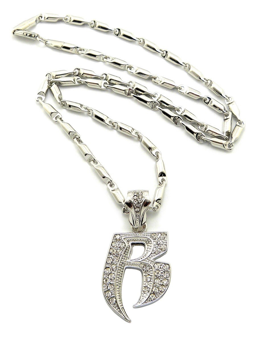 NEW RUFF RYDER ‘R’ PENDANT & 4mm/24″ BULLET CHAIN HIP HOP NECKLACE – MZ85