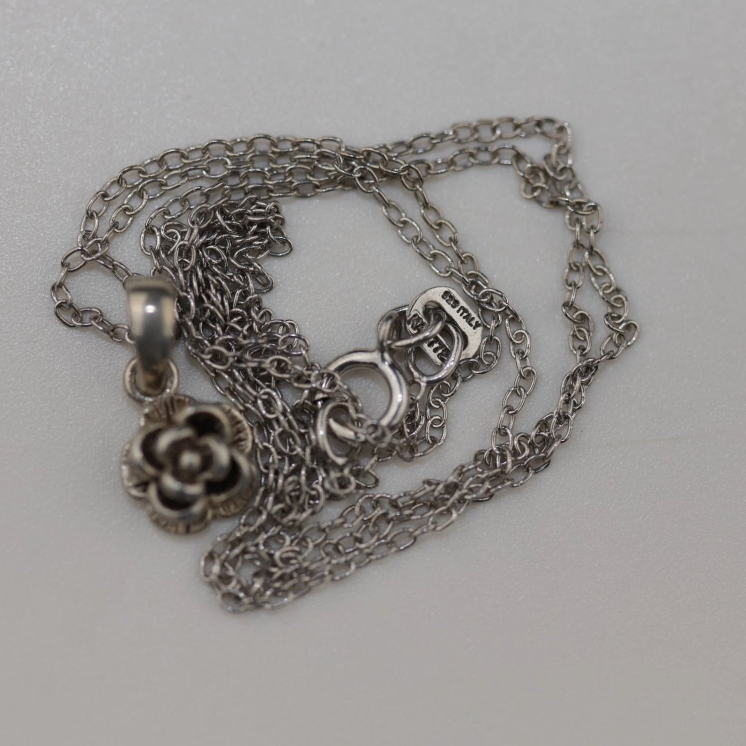 Vintage Sterling Silver Rose Flower Pendant Necklace 925 Italy 18 Inch KA 1772