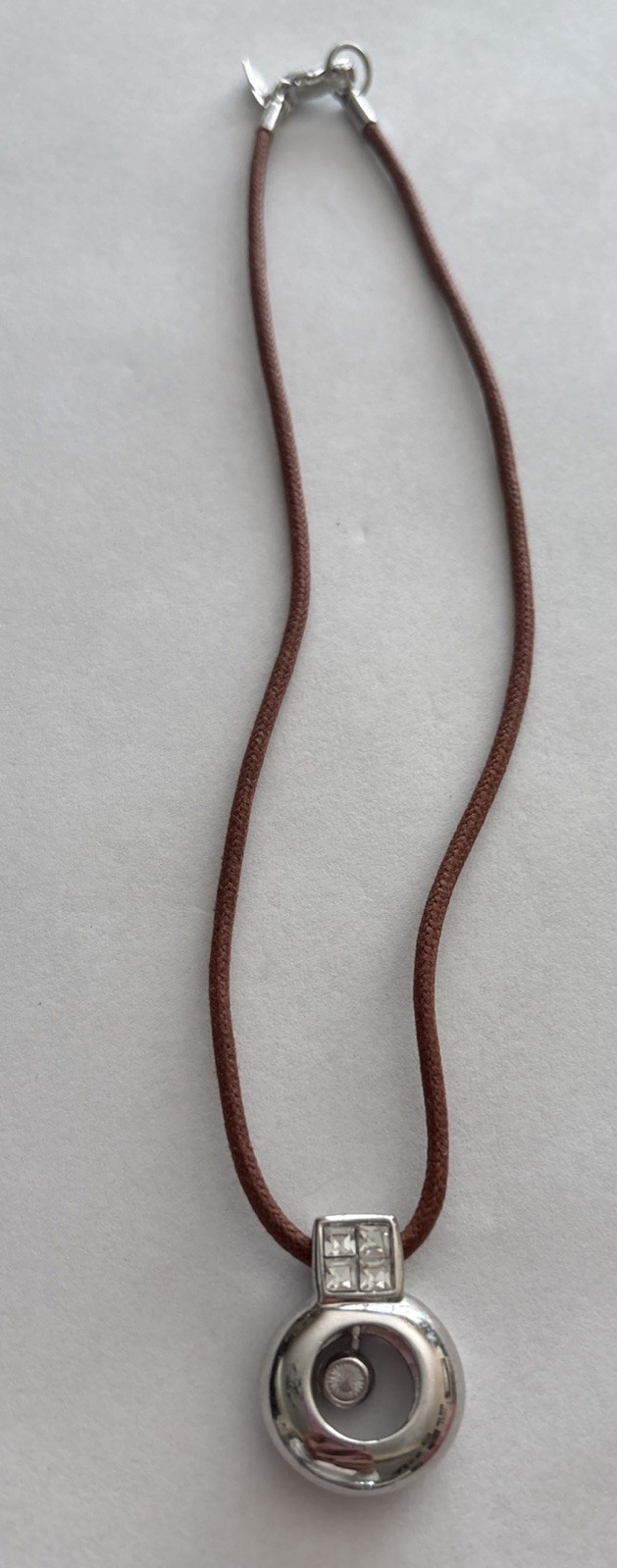 Swarovski Crystal Clear Pendant Necklace Leather Brown Cord Boho Chocker
