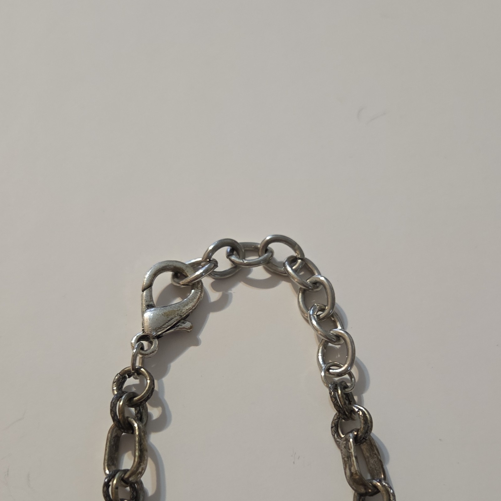 Silver Tone Cable Chain Necklace Lobster Adjustable Square Gray Crystal Bezel