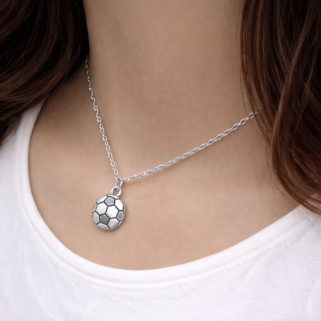 Silver Soccer Ball Charm Necklace – Double-sided Sports Pendant Jewelry