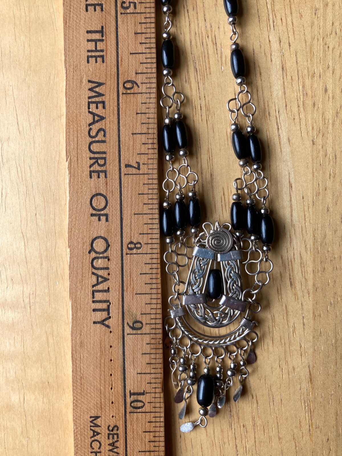 New Handmade Peruvian Alpaca Silver Black Beaded Chocker Necklace 17″ Long
