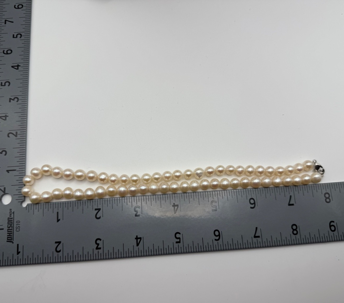 Classic Genuine Freshwater Necklace White 6–7mm Beads Lobster Clasp 16″ Knotted