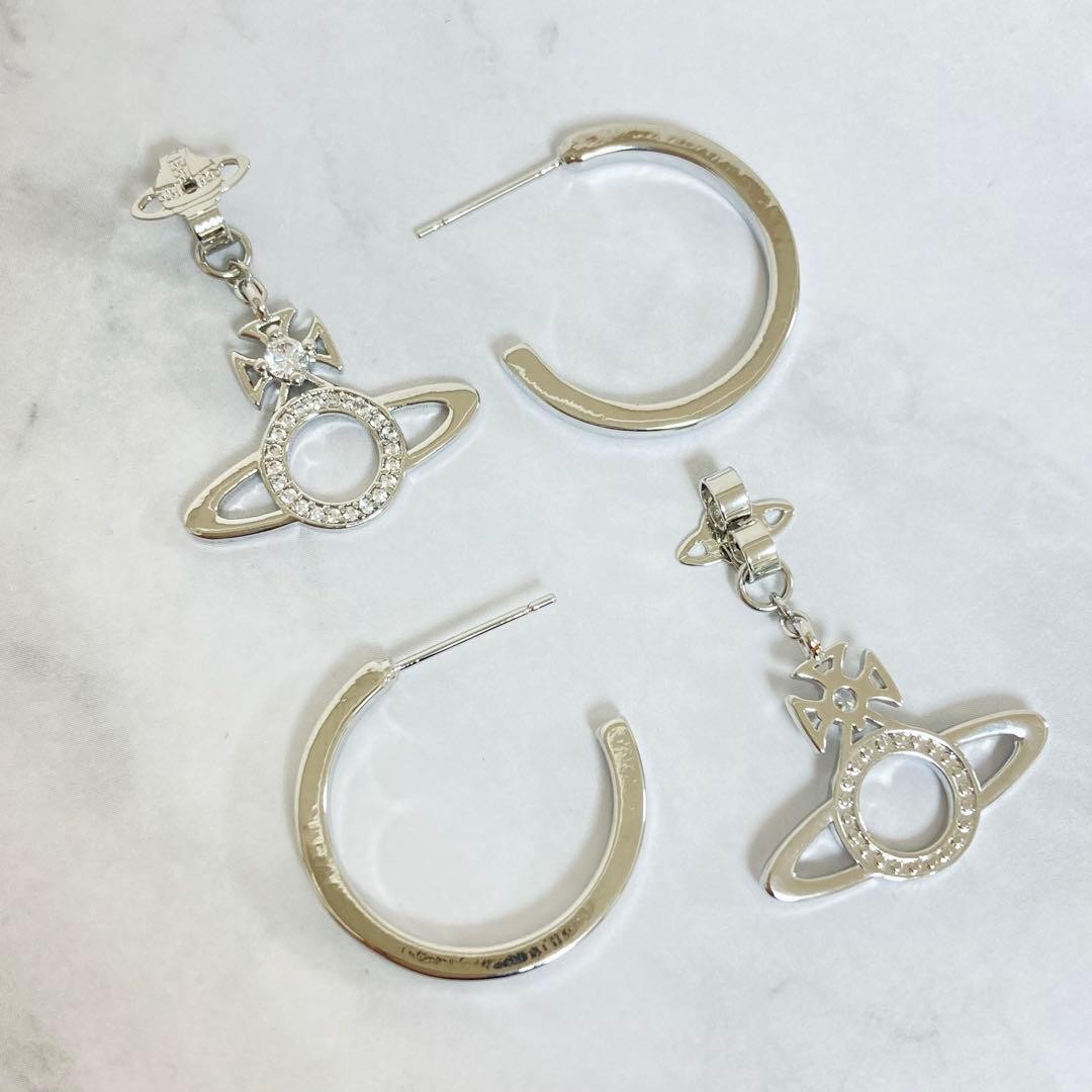 Vivienne Westwood Earrings MIRANDA Orb Hoop Dangle Silver w/Pouch NO BOX