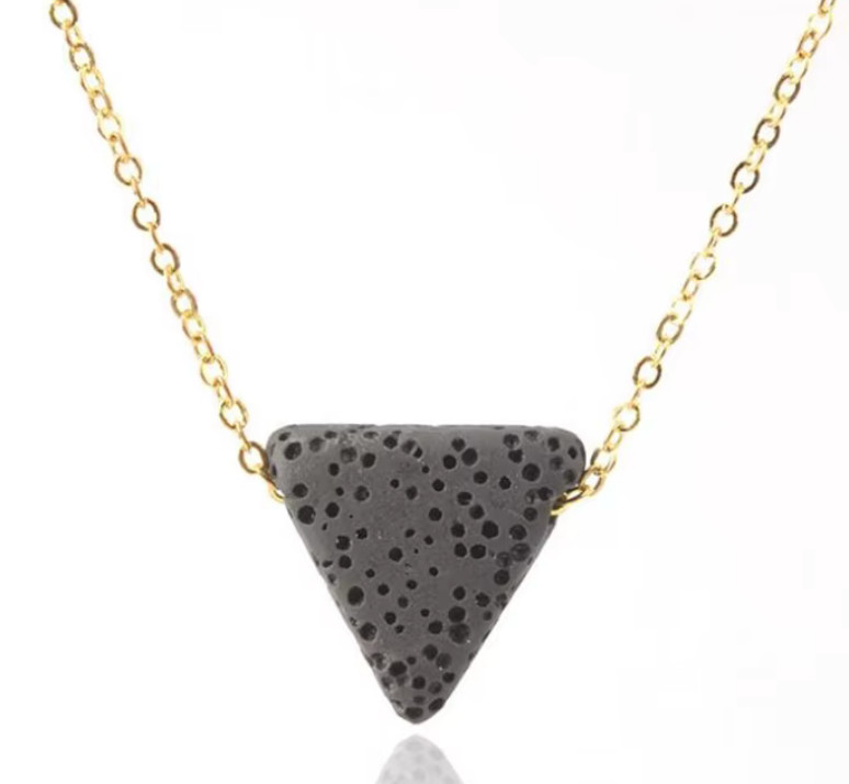 14K GF GOLD FILLED Chain Necklace BLACK TRIANGLE LAVA ROCK PENDANT Oil Diffuser