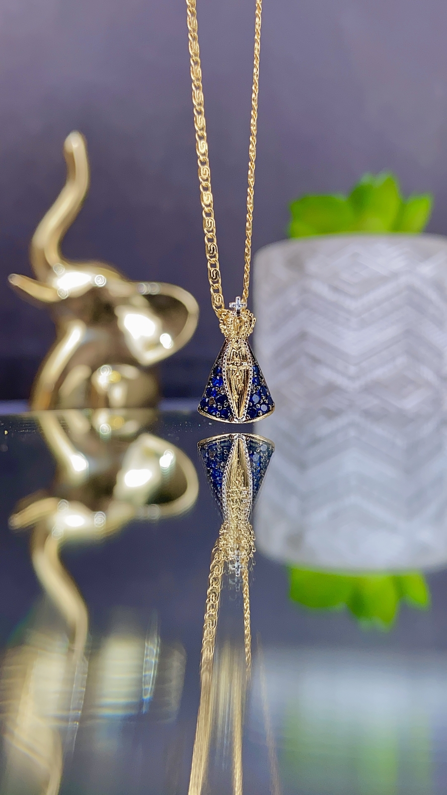 18K Gold Filled Virgin Aparecida Necklace for Womens 20″ – Colar para Mulheres