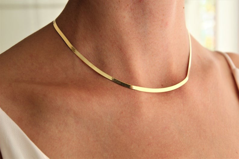 18K Yellow Gold Filled Hypo-Allergenic 18inch 4mm Flat Snake Chain Necklace G764