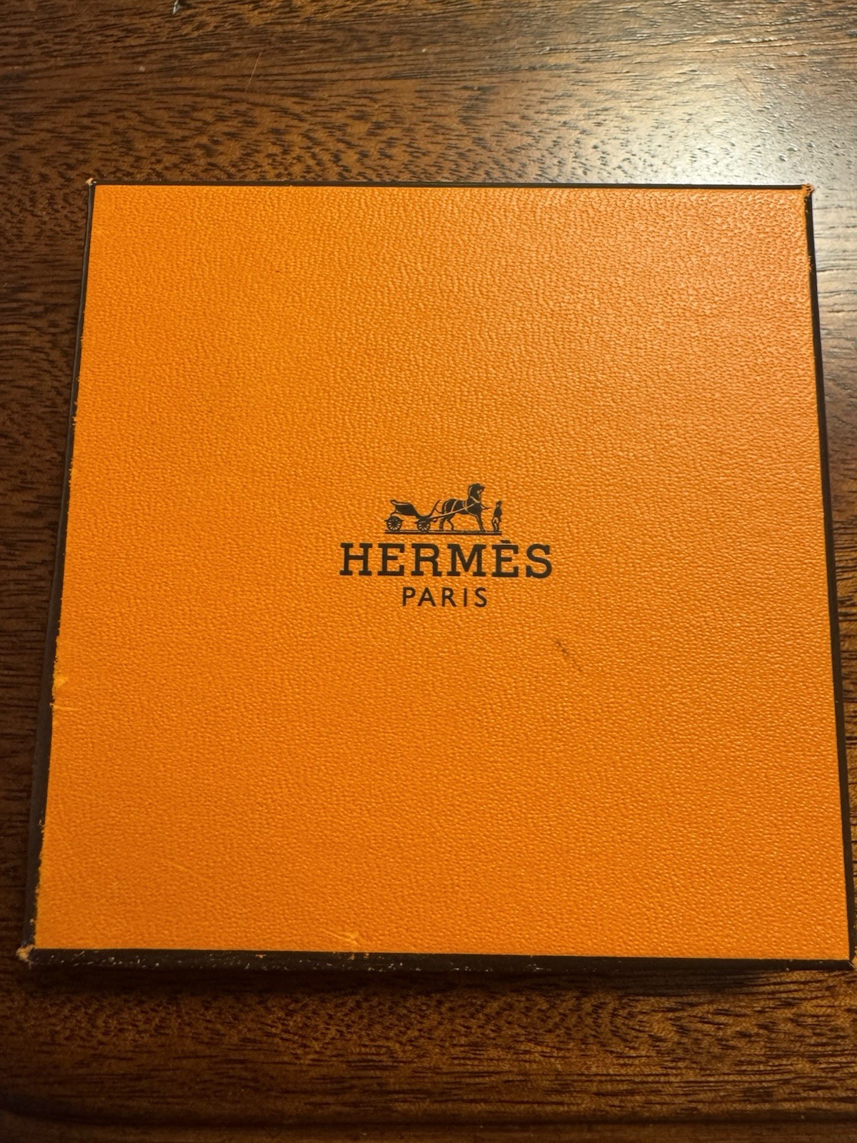 Estate Hermes Gold Tone Orange Enamel H Cube Necklace With Box
