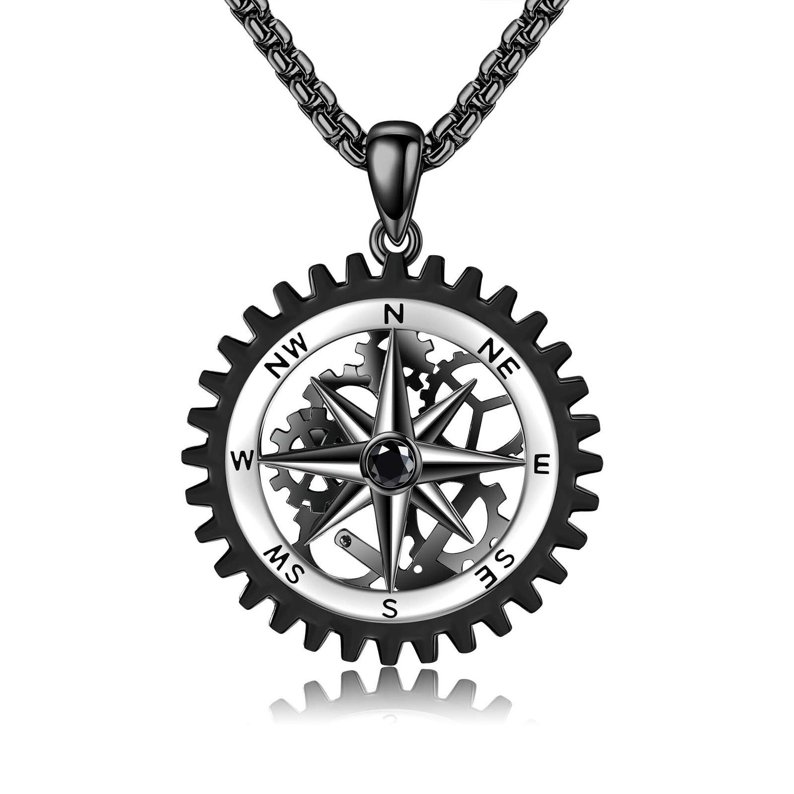 Compass Necklace for Men 925 Sterling Silver Black Compass Pendant for Men Co…