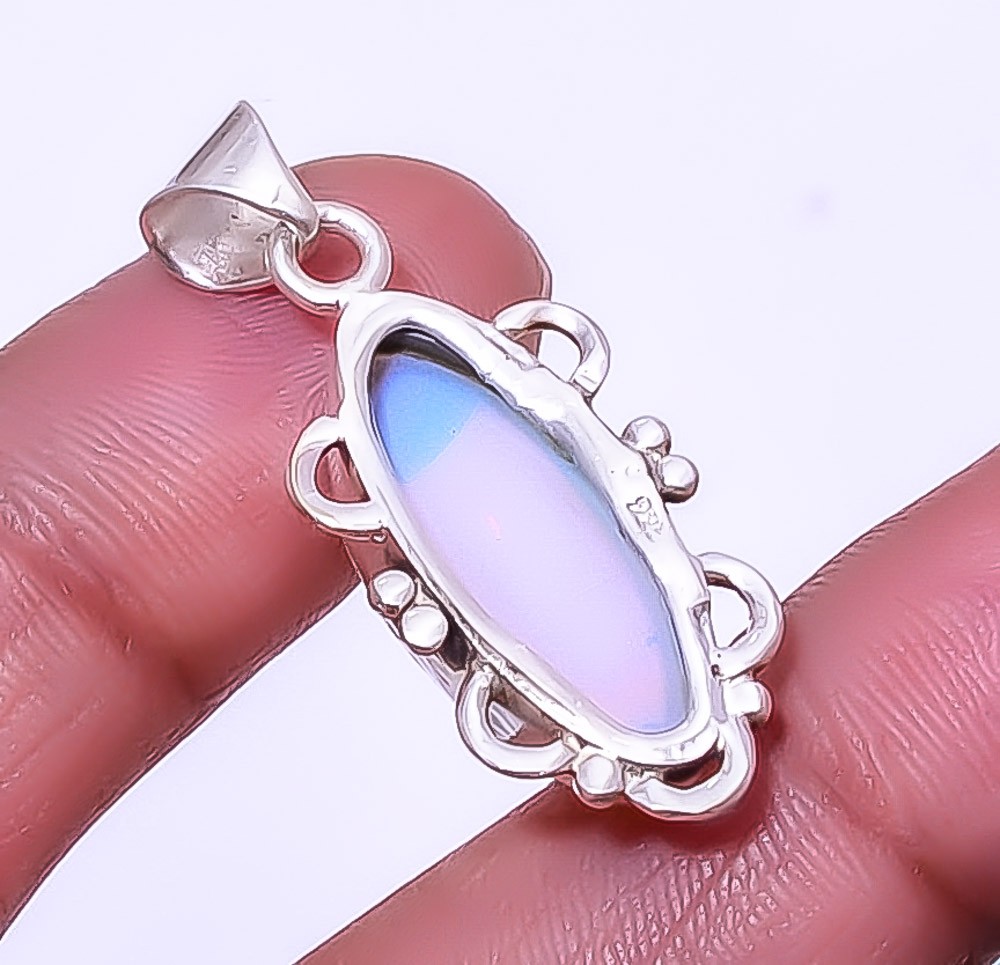 Milky Opal Gemstone 925 Silver Plated Jewelry Pendant 1.56″ T273