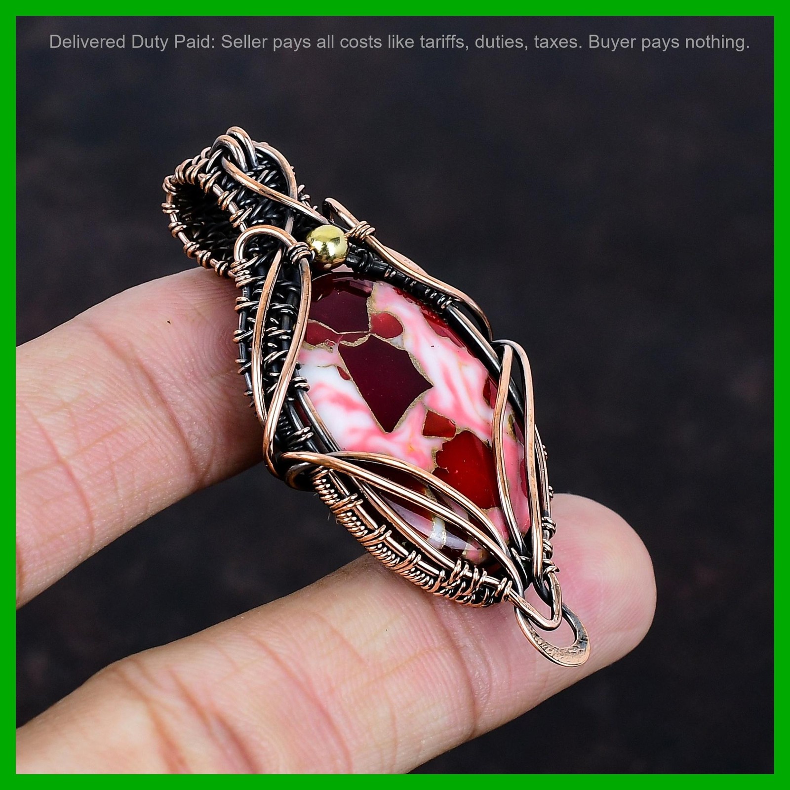 Copper Kingman Red Mohave Copper Turquoise Gemstone Wedding Wire Wrapped Pendant