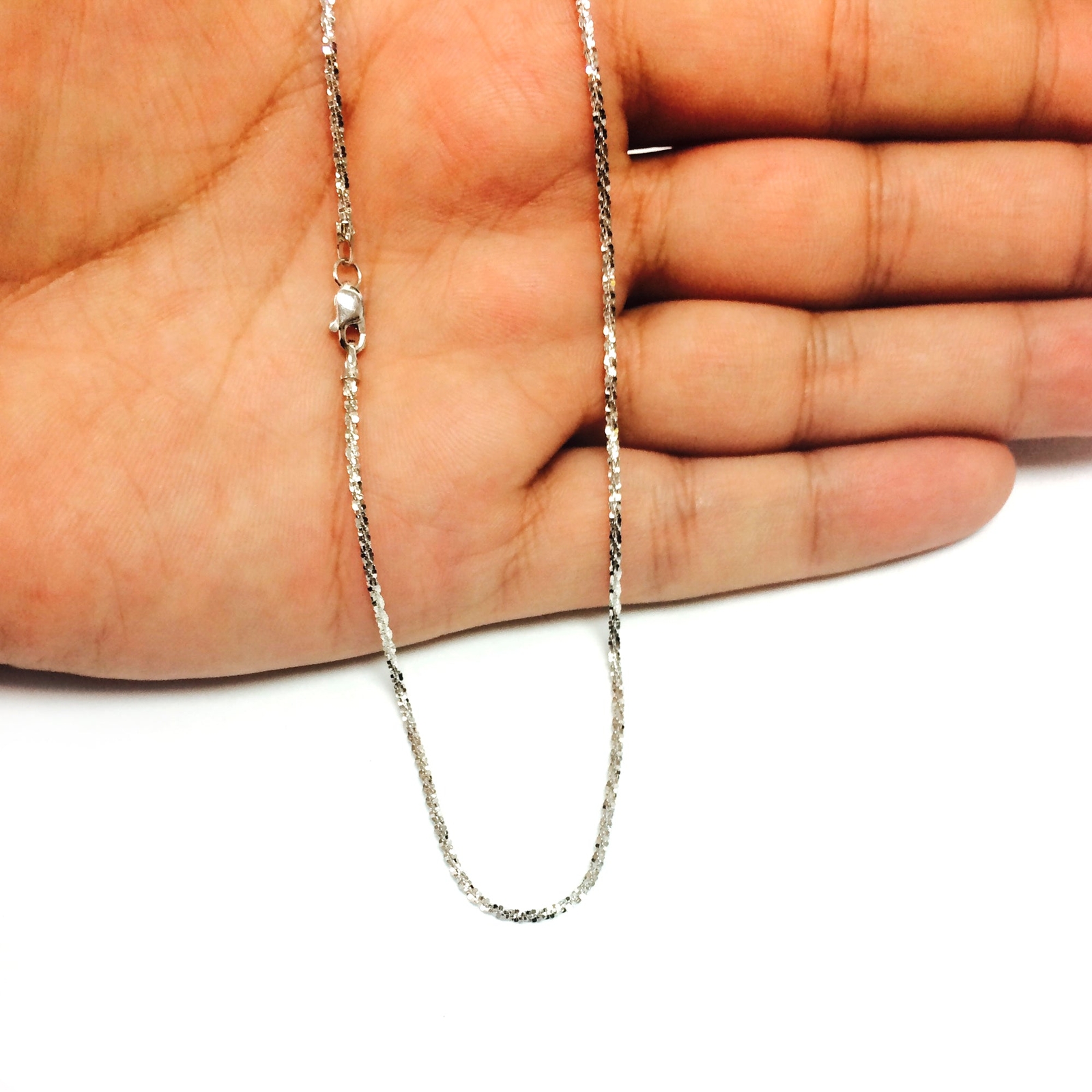 14k White Real Gold Sparkle Chain Necklace, 1.5mm, 16″