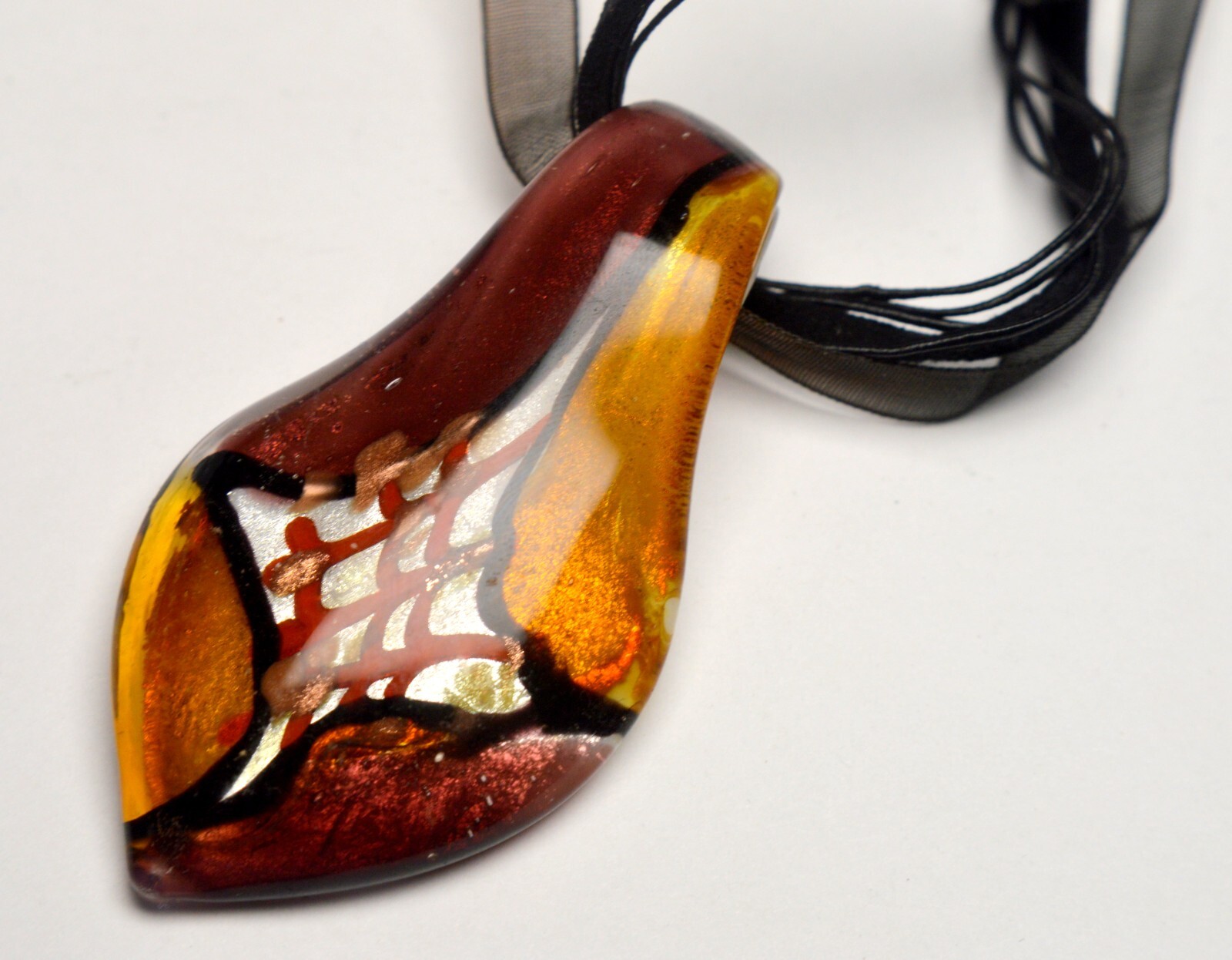 RRP 49,- NEW ITALY VENICE MURANO ORANGE & BROWN GLASS PENDANT IN BOX